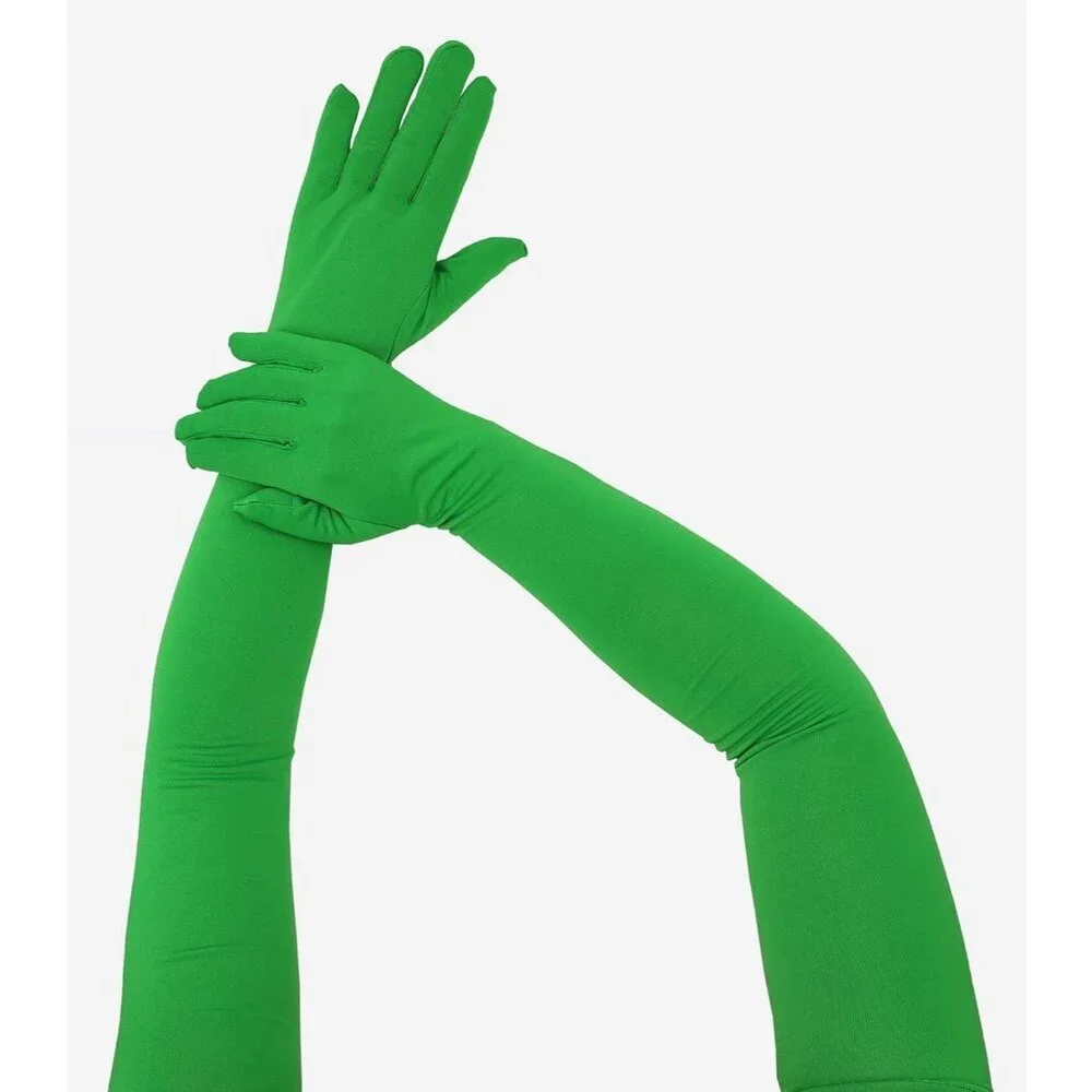 Women's Classic Satin Green Above Elbow Gloves Stretchy Soft Cosplay Costume